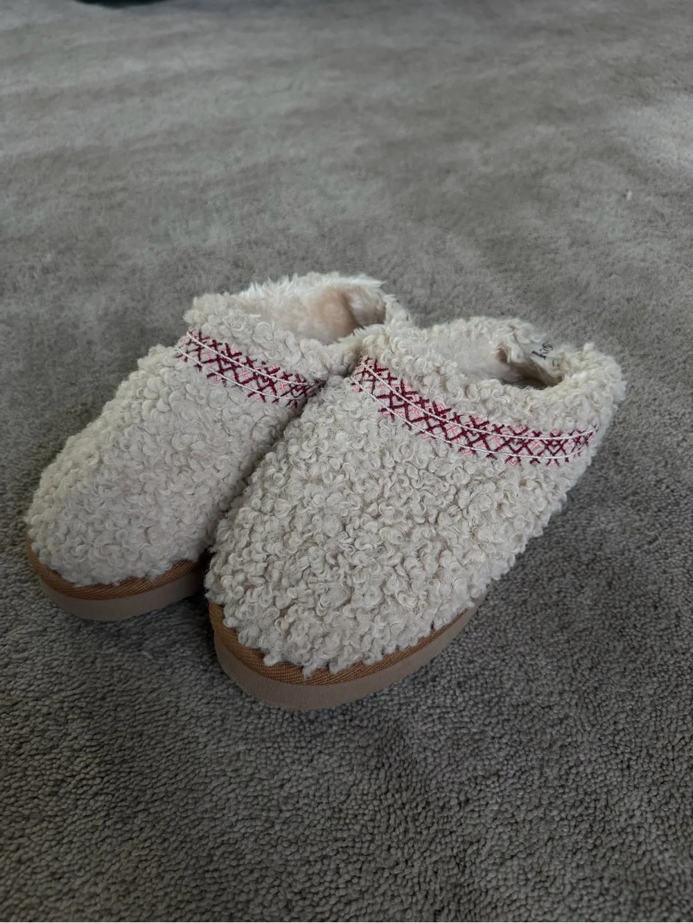 Kooba Cream Sherpa Slip-On Clogs with Red Stitching